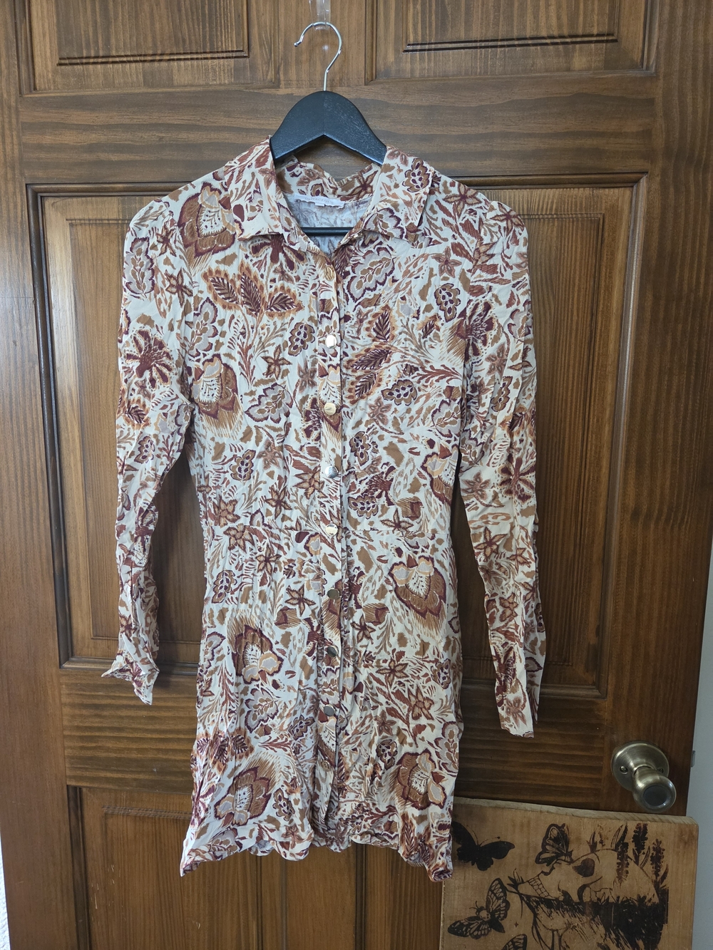 Olivaceous Long Sleeve Button-Up Dress in Cream and Rust Floral
